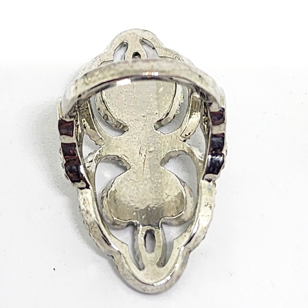 Victorian Style Pave White Rhinestone Dressy Silver Statement Cocktail Ring SZ 5 - Picture 9 of 10
